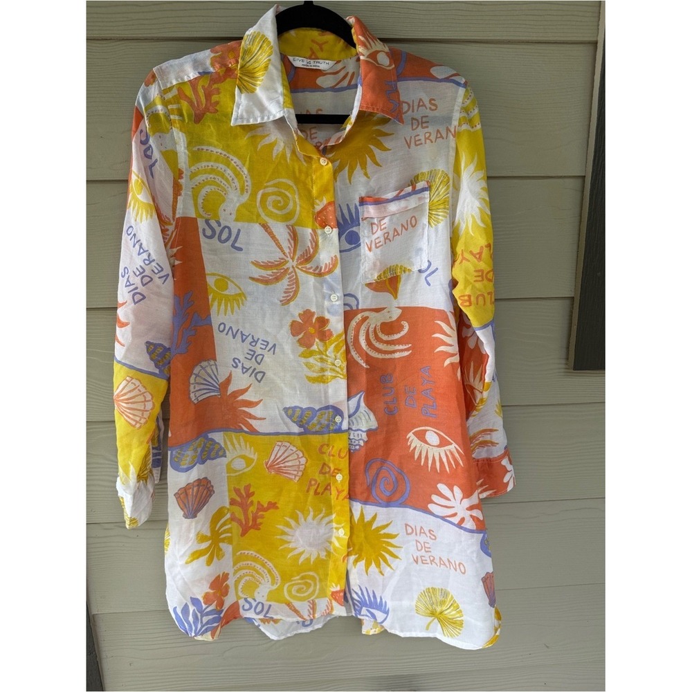 Live 4 Truth Shirt Dress Womens L Yellow  Beach Coastal Graphic Long Sleeve